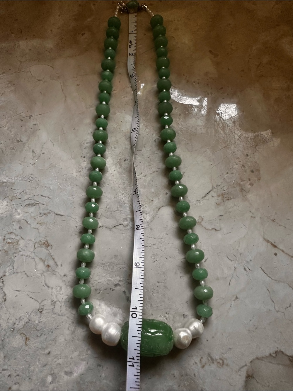 Green Jade Carved Jade Fasted Jade Beaded Necklace with genuine Pearl Artisan - Picture 13 of 13
